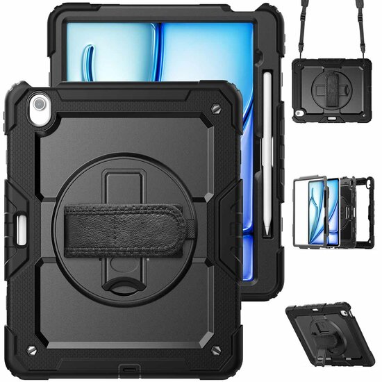 Accezz - Rugged Backcover met schouderstrap voor Apple iPad Air 13 inch (2025) M3 / (2024) M2 - Black