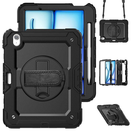 Accezz - Rugged Backcover met schouderstrap voor Apple iPad Air 11 inch (2025) M3 / (2024) M2 - Black