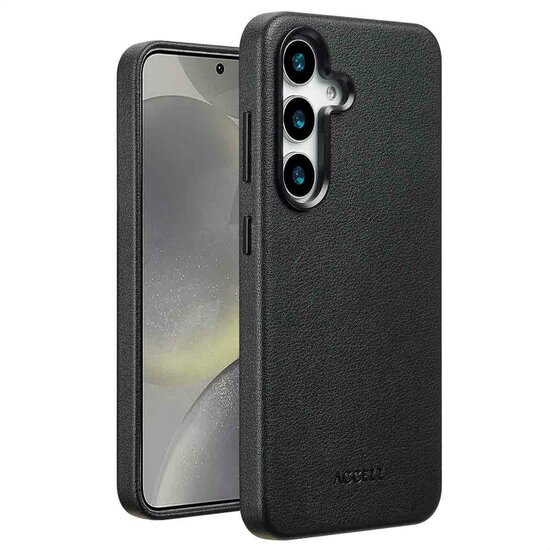 Accezz - MagSafe Leather Backcover voor Samsung Galaxy S25 - Onyx Black