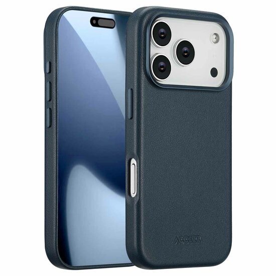 Accezz - MagSafe Leather Backcover voor Apple iPhone 17 Pro - Nightfall Blue