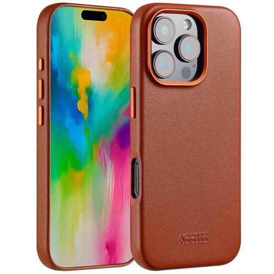 Accezz - MagSafe Leather Backcover voor Apple iPhone 16 Pro - Sienna Brown