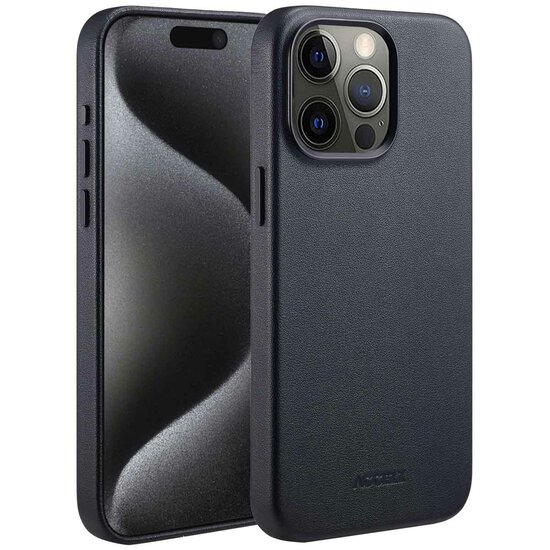 Accezz - MagSafe Leather Backcover voor Apple iPhone 15 Pro Max - Onyx Black