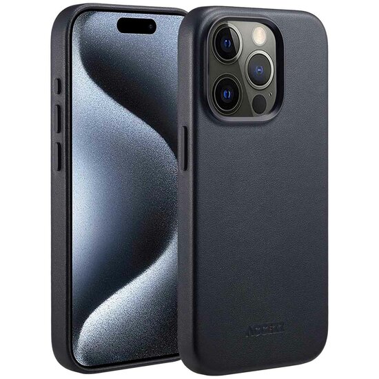 Accezz - MagSafe Leather Backcover voor Apple iPhone 15 Pro - Onyx Black