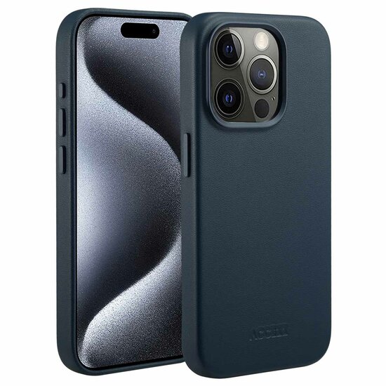 Accezz - MagSafe Leather Backcover voor Apple iPhone 15 Pro - Nightfall Blue