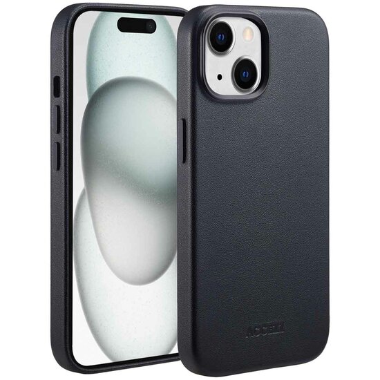 Accezz - MagSafe Leather Backcover voor Apple iPhone 15 - Onyx Black