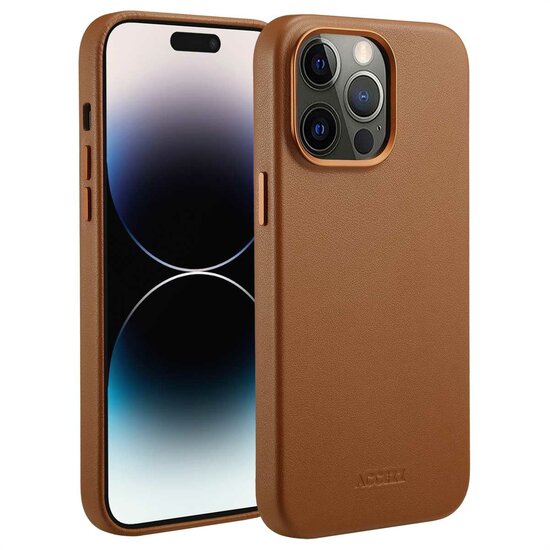 Accezz - MagSafe Leather Backcover voor Apple iPhone 14 Pro Max - Sienna Brown