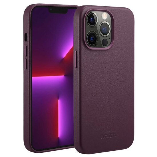 Accezz - MagSafe Leather Backcover voor Apple iPhone 13 Pro - Heath Purple