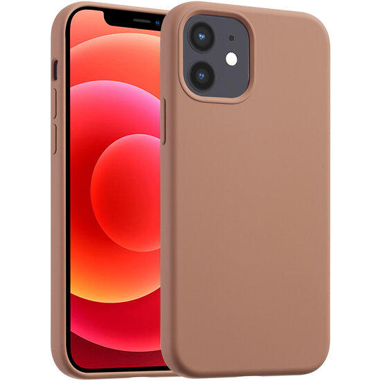 Accezz - Liquid Silicone Backcover met MagSafe voor Apple iPhone 12 (Pro) - Light Brown
