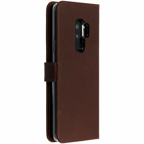 Selencia - Genuine Leather Bookcase voor Samsung Galaxy S9 Plus - Brown