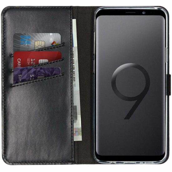Selencia - Genuine Leather Bookcase voor Samsung Galaxy S9 Plus - Black