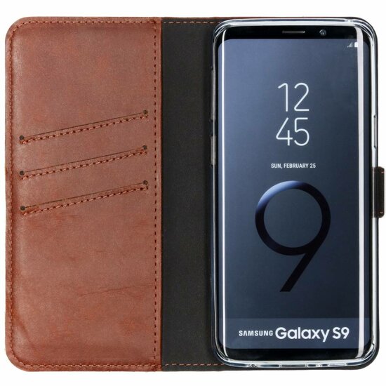 Selencia - Genuine Leather Bookcase voor Samsung Galaxy S9 - Light Brown