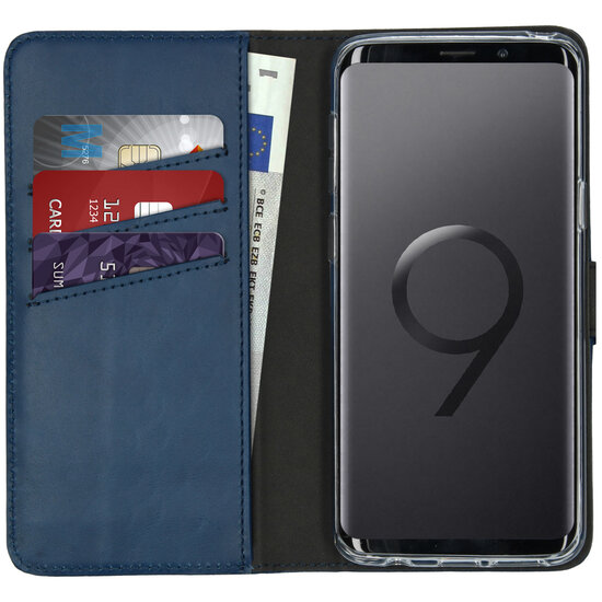 Selencia - Genuine Leather Bookcase voor Samsung Galaxy S9 - Blue