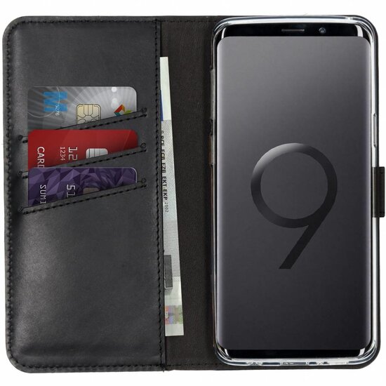 Selencia - Genuine Leather Bookcase voor Samsung Galaxy S9 - Black