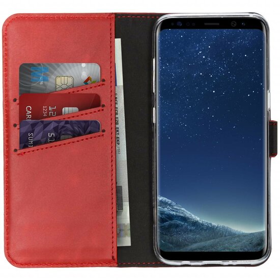 Selencia - Genuine Leather Bookcase voor Samsung Galaxy S8 - Red