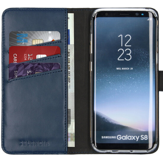 Selencia - Genuine Leather Bookcase voor Samsung Galaxy S8 - Blue