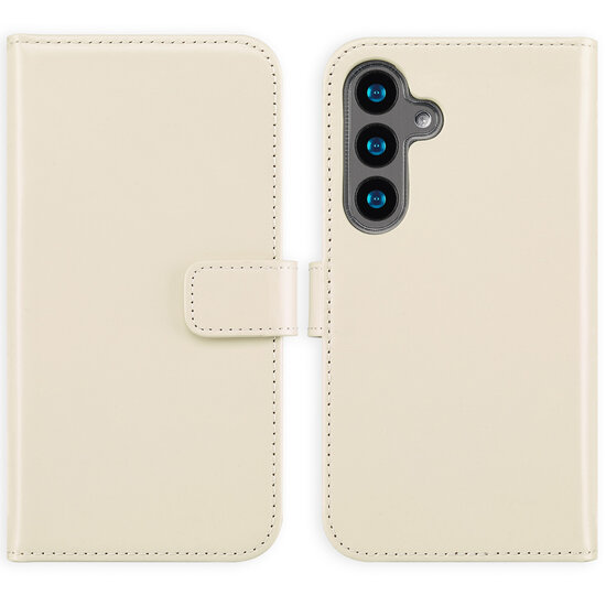 Selencia - Genuine Leather Bookcase voor Samsung Galaxy S24 - Greige