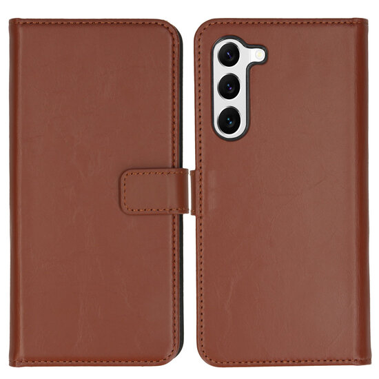 Selencia - Genuine Leather Bookcase voor Samsung Galaxy S23 Plus - Light Brown