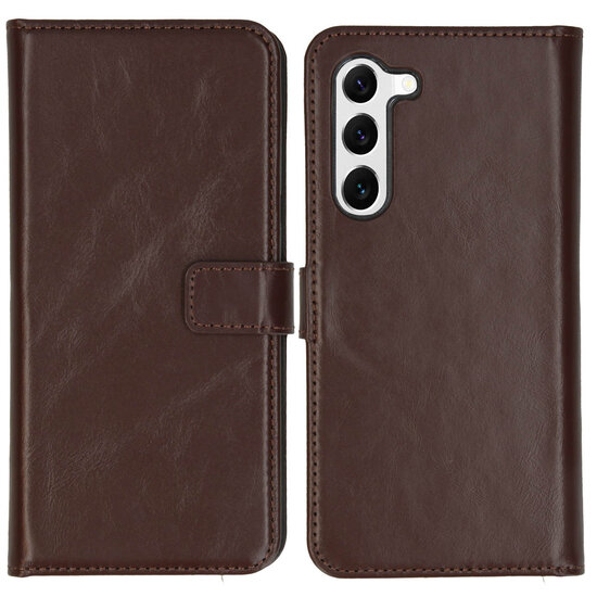 Selencia - Genuine Leather Bookcase voor Samsung Galaxy S23 Plus - Brown