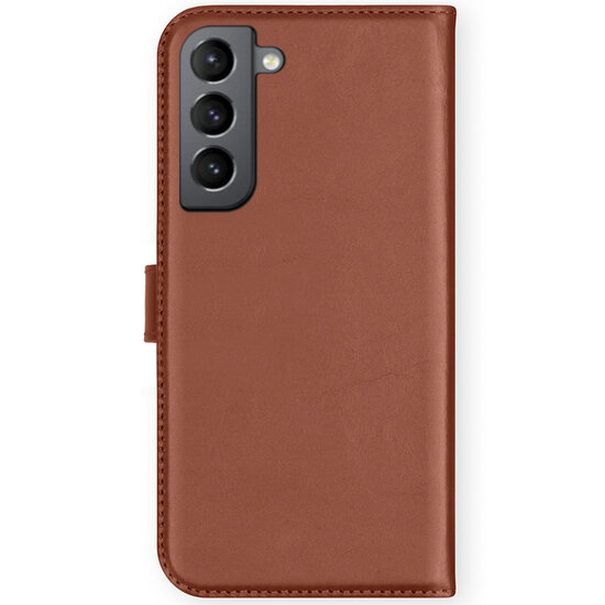 Selencia - Genuine Leather Bookcase voor Samsung Galaxy S21 FE - Light Brown