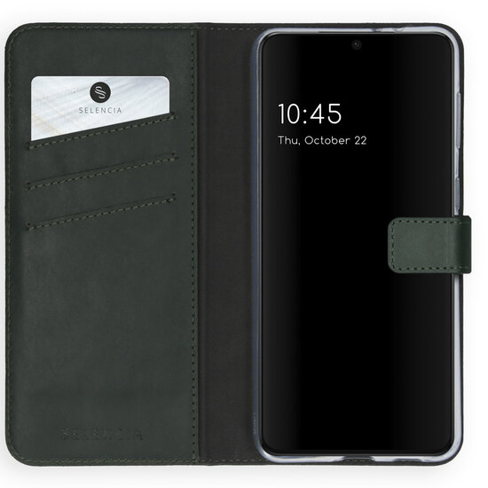 Selencia - Genuine Leather Bookcase voor Samsung Galaxy S21 - Green