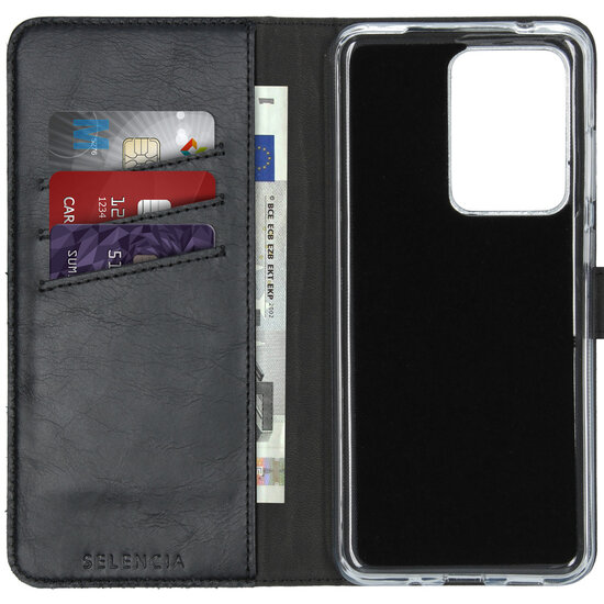 Selencia - Genuine Leather Bookcase voor Samsung Galaxy S20 Ultra - Black