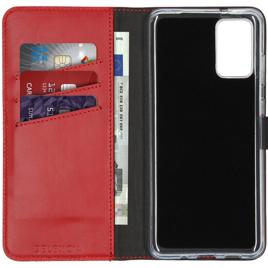 Selencia - Genuine Leather Bookcase voor Samsung Galaxy S20 Plus - Red