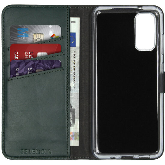 Selencia - Genuine Leather Bookcase voor Samsung Galaxy S20 - Green