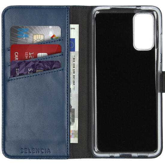 Selencia - Genuine Leather Bookcase voor Samsung Galaxy S20 - Blue