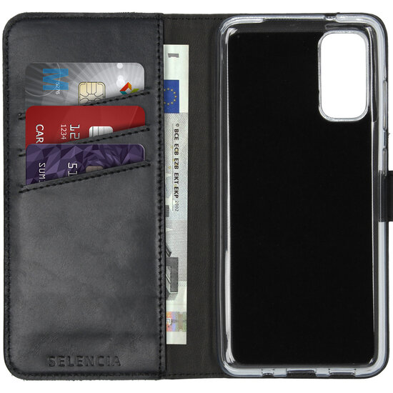 Selencia - Genuine Leather Bookcase voor Samsung Galaxy S20 - Black