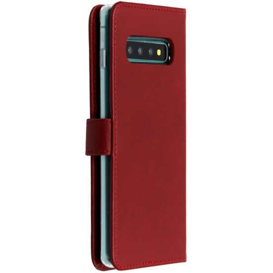 Selencia - Genuine Leather Bookcase voor Samsung Galaxy S10 Plus - Red