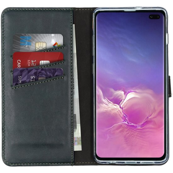 Selencia - Genuine Leather Bookcase voor Samsung Galaxy S10 Plus - Green