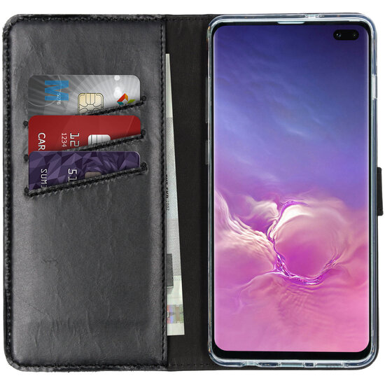 Selencia - Genuine Leather Bookcase voor Samsung Galaxy S10 Plus - Black