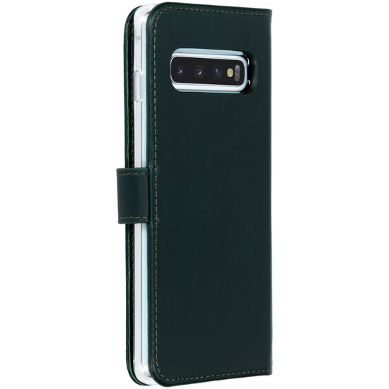Selencia - Genuine Leather Bookcase voor Samsung Galaxy S10 - Green