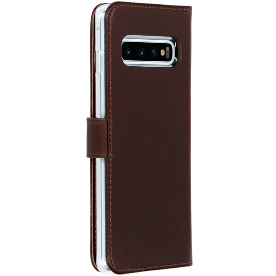 Selencia - Genuine Leather Bookcase voor Samsung Galaxy S10 - Brown