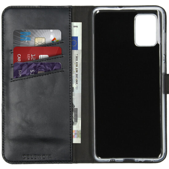 Selencia - Genuine Leather Bookcase voor Samsung Galaxy A71 - Black