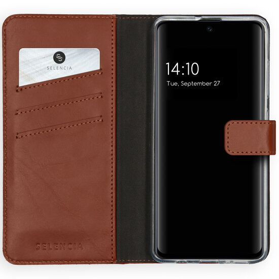 Selencia - Genuine Leather Bookcase voor Samsung Galaxy A51 - Light Brown