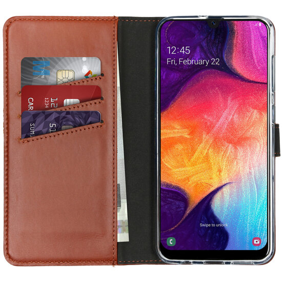 Selencia - Genuine Leather Bookcase voor Samsung Galaxy A50 / A30s - Light Brown