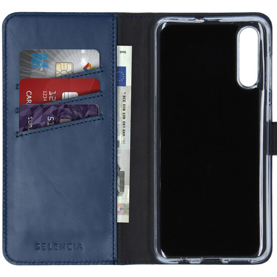 Selencia - Genuine Leather Bookcase voor Samsung Galaxy A50 / A30s - Blue
