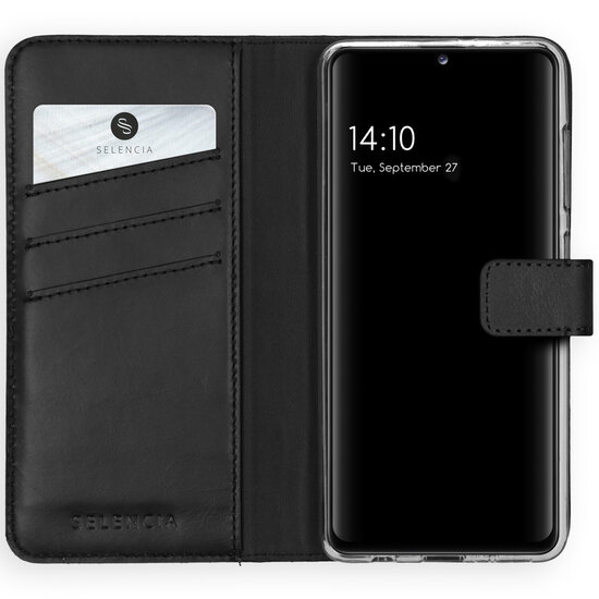 Selencia - Genuine Leather Bookcase voor Samsung Galaxy A41 - Black