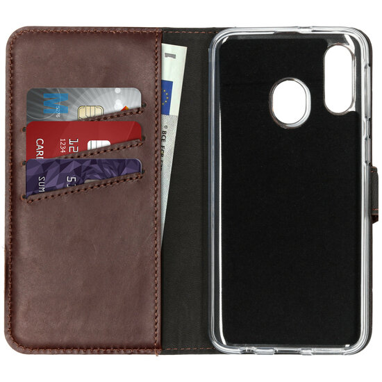 Selencia - Genuine Leather Bookcase voor Samsung Galaxy A40 - Brown