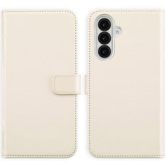 Selencia - Genuine Leather Bookcase voor Samsung Galaxy A36 / A56 - Greige