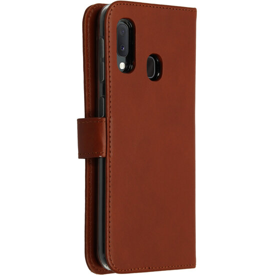 Selencia - Genuine Leather Bookcase voor Samsung Galaxy A20e - Light Brown