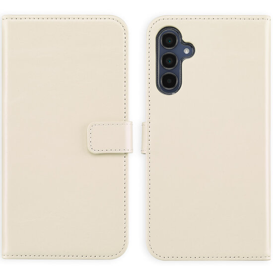 Selencia - Genuine Leather Bookcase voor Samsung Galaxy A15 (5G) - Greige