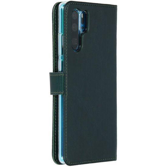 Selencia - Genuine Leather Bookcase voor Huawei P30 Pro - Green