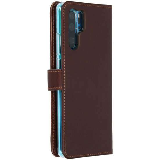 Selencia - Genuine Leather Bookcase voor Huawei P30 Pro - Brown