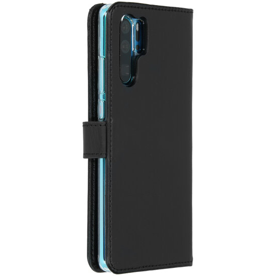 Selencia - Genuine Leather Bookcase voor Huawei P30 Pro - Black