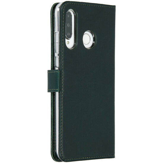 Selencia - Genuine Leather Bookcase voor Huawei P30 Lite - Green