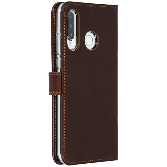 Selencia - Genuine Leather Bookcase voor Huawei P30 Lite - Brown