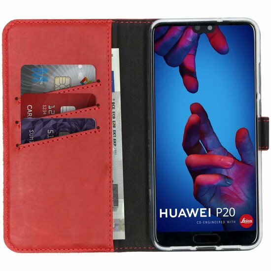 Selencia - Genuine Leather Bookcase voor Huawei P20 - Red