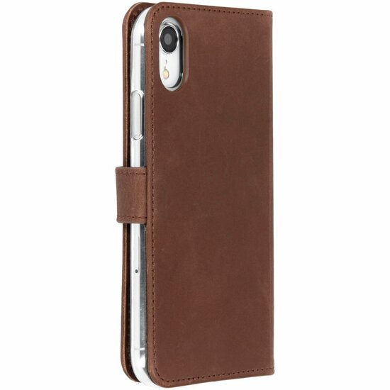 Selencia - Genuine Leather Bookcase voor Apple iPhone Xr - Dark Brown